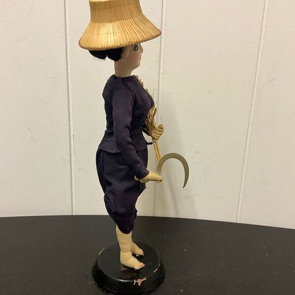 Vintage Handmade European Woman With Wheat and Scythe Figurine Doll 10" Tall - Picture 5 of 12